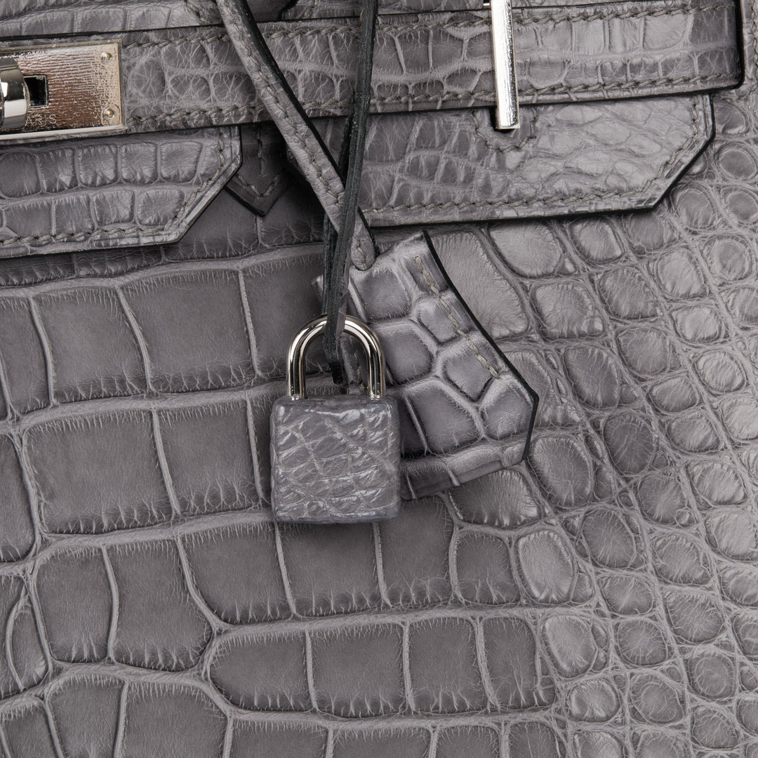 Top quality Hermes Gris Paris Matte Alligator Leather Birkin 35cm Retourne Tote