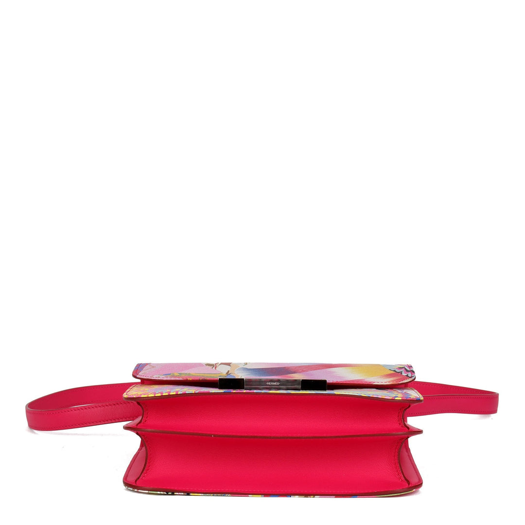 Hermes Rose Mexico Swift Leather & Marble Silk Constance 24 Shoulder Bag