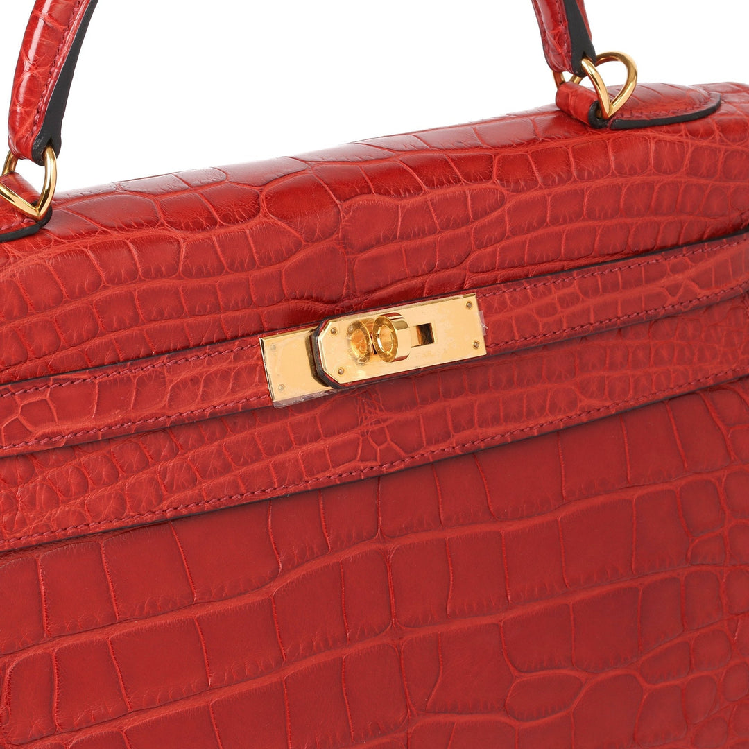 Top quality Hermes Rouge H Matte Mississippiensis Alligator Leather Kelly 32cm Retourne Shoulder Bag