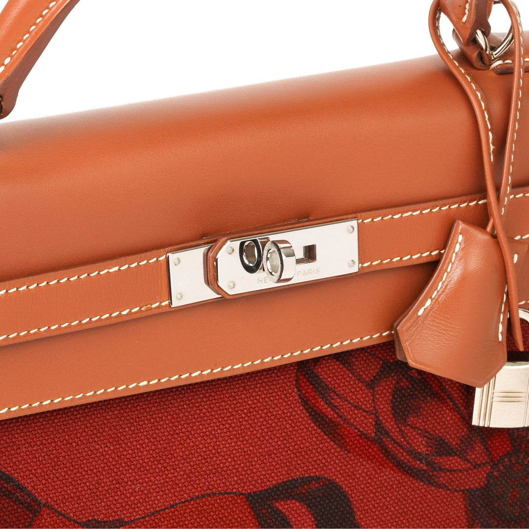 Top quality Hermes Rouge H Toile & Barenia Horse Print Amazone Kelly 32cm Sellier Shoulder Bag