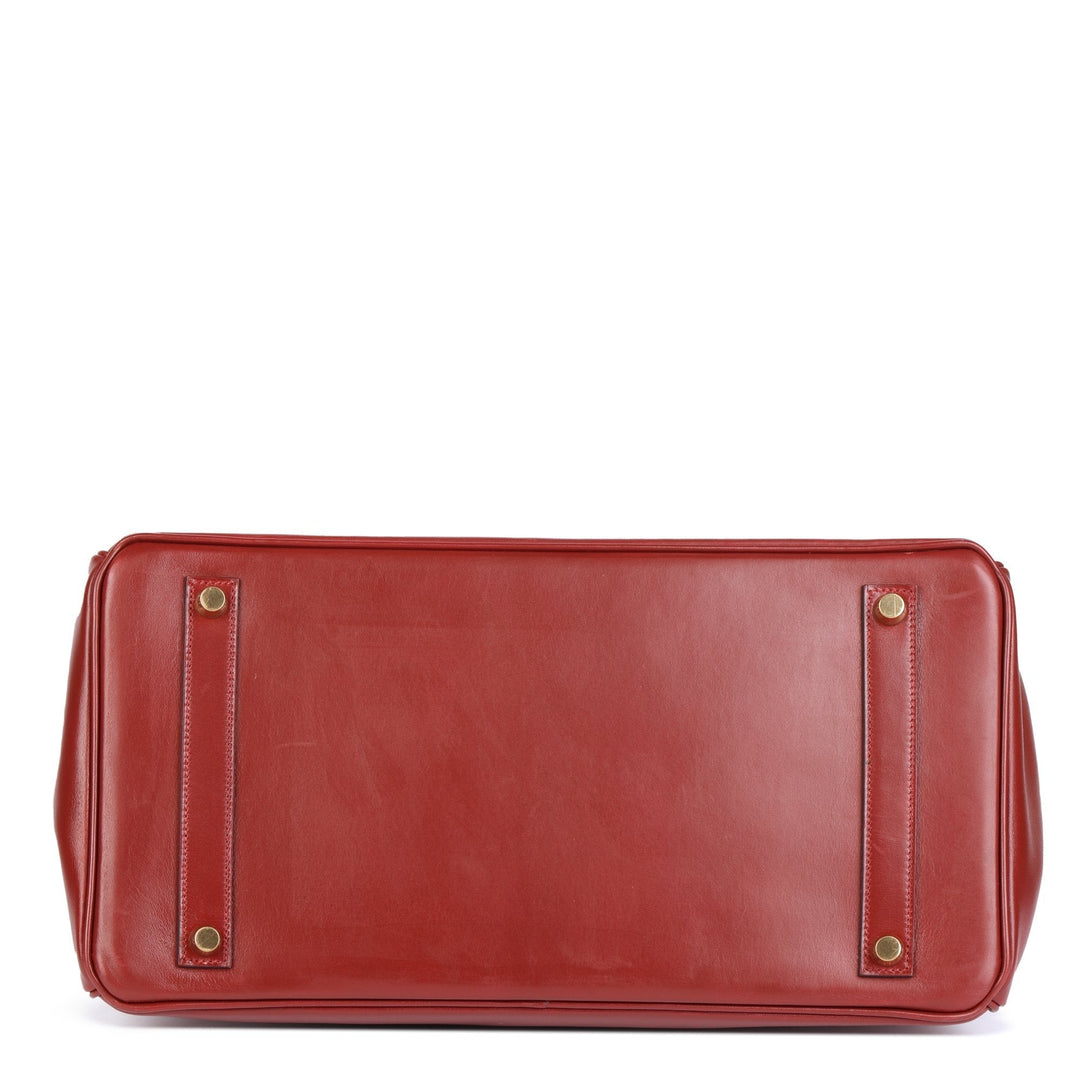 Top quality Hermes Rouge Vif Box Calf Leather Vintage Birkin 35cm Retourne Tote