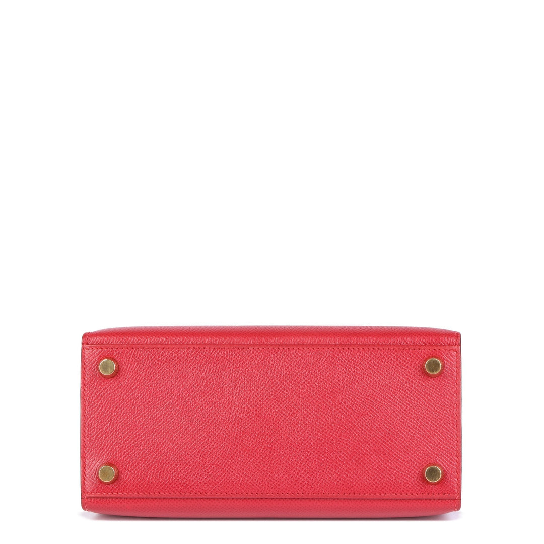 Top quality Hermes Rouge Vif Couchevel Leather Kelly 20cm Sellier Top Handle Bag