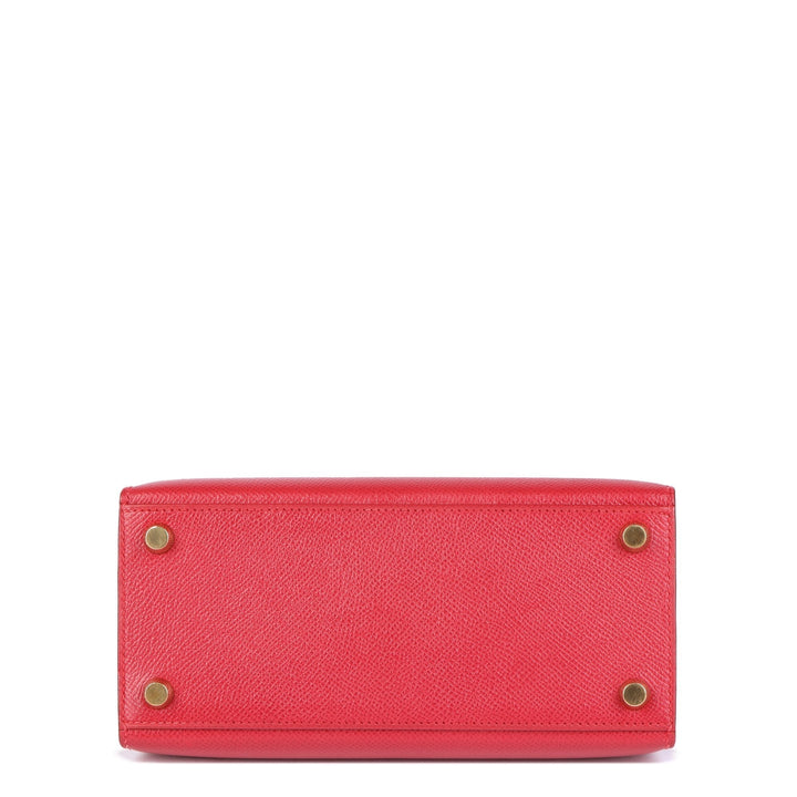 Top quality Hermes Rouge Vif Couchevel Leather Kelly 20cm Sellier Top Handle Bag