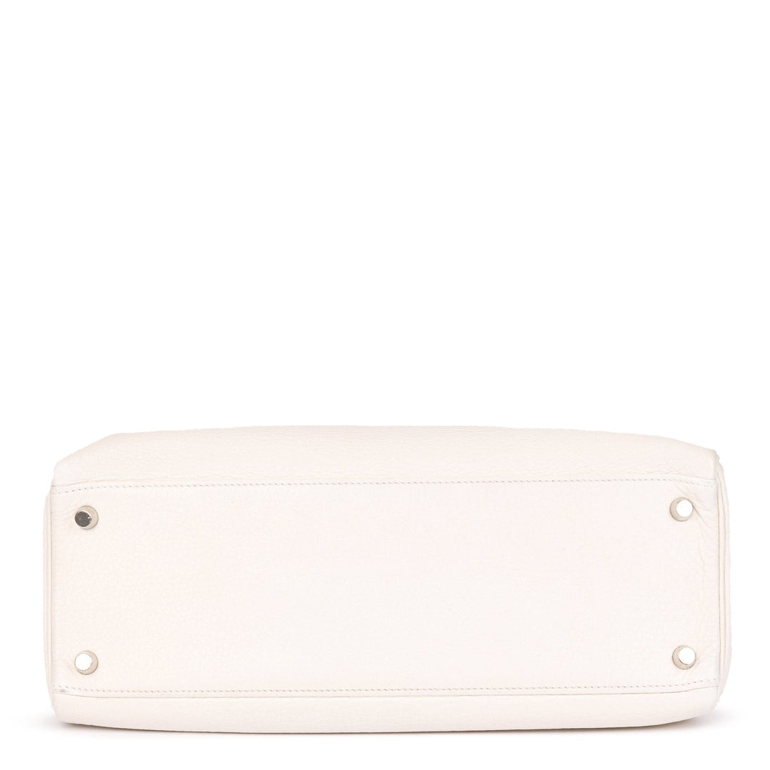 Top quality Hermes White Clemence Leather Kelly 32cm Retourne Shoulder Bag