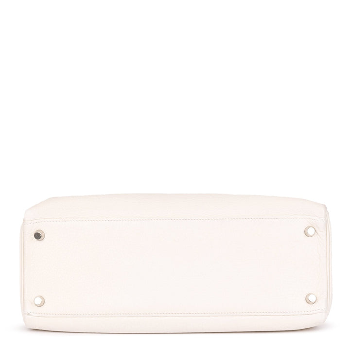 Top quality Hermes White Clemence Leather Kelly 32cm Retourne Shoulder Bag