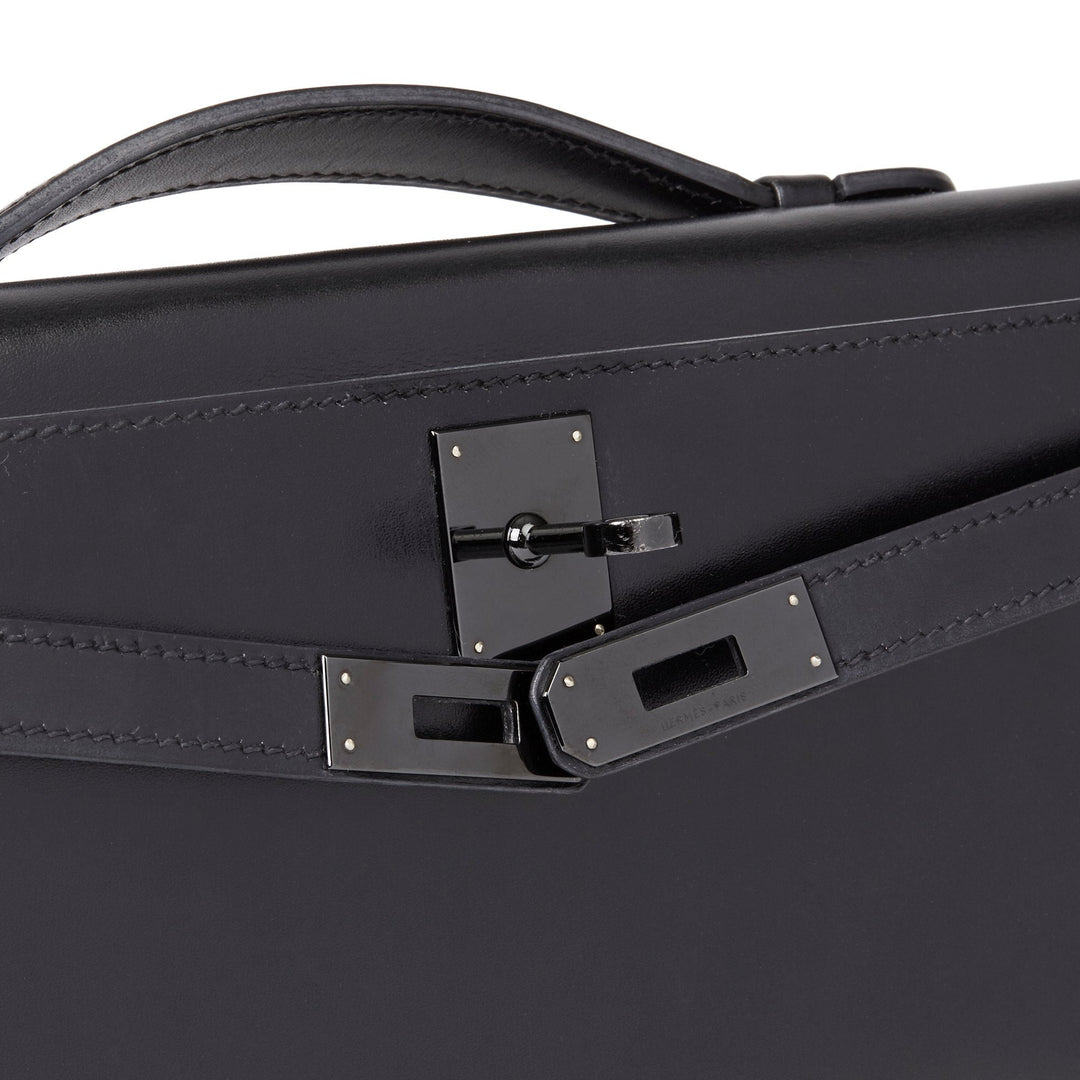 Top quality Hermes Black Box Calf Leather SO Black Kelly Cut Clutch