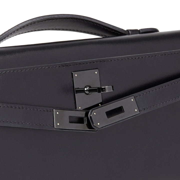 Top quality Hermes Black Box Calf Leather SO Black Kelly Cut Clutch