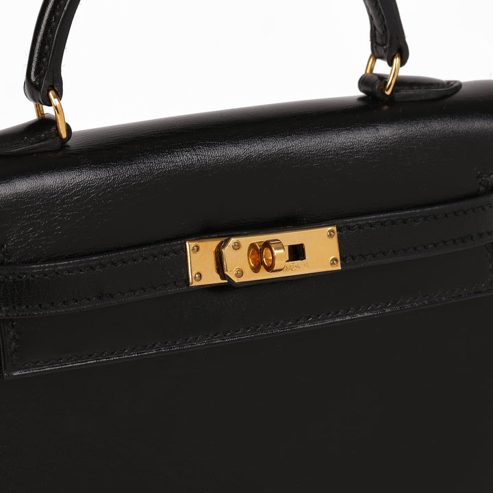 Top quality Hermes Black Box Calf Leather Vintage Kelly 15cm Sellier Shoulder Bag