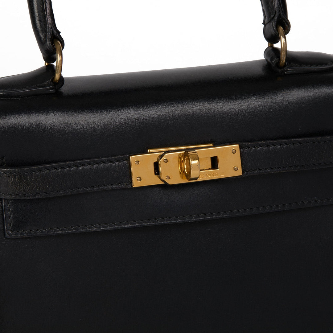 Top quality Hermes Black Box Calf Leather Vintage Mini Kelly 20cm Sellier Shoulder Bag