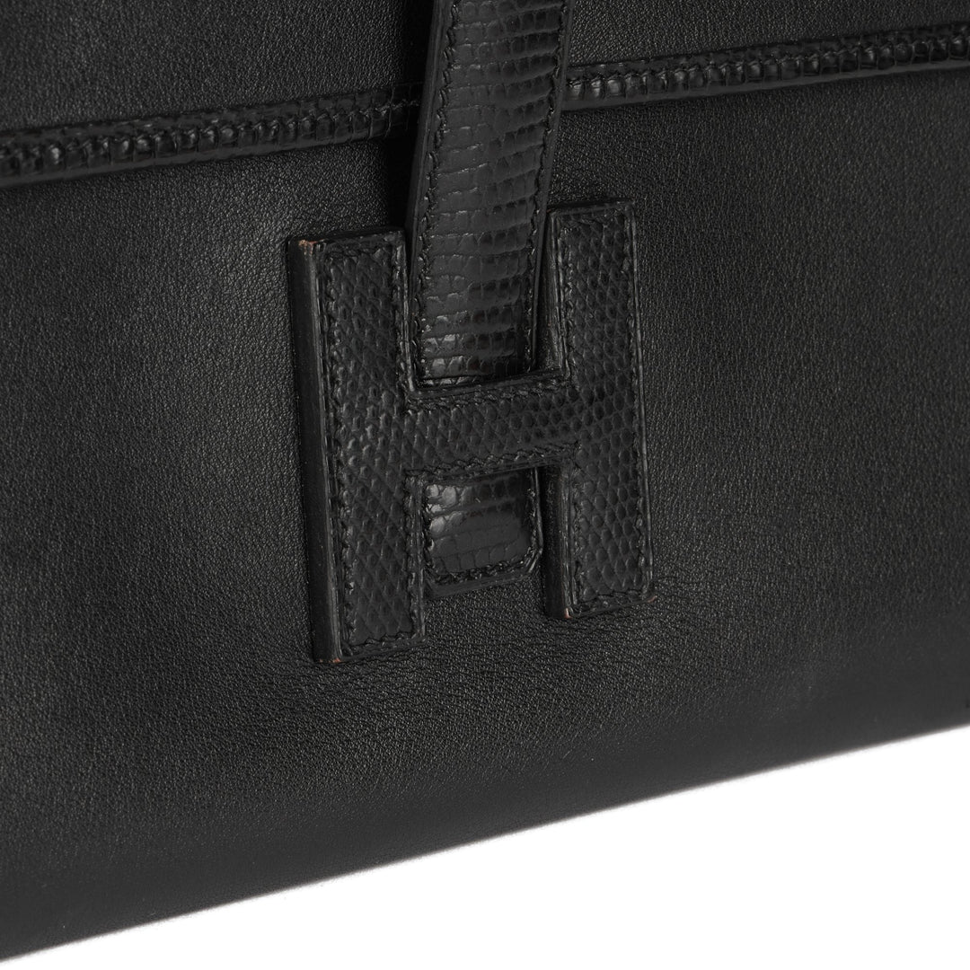 Top quality Hermes Black Swift Leather & Niloticus Lizard Leather Jige Elan 29 Clutch