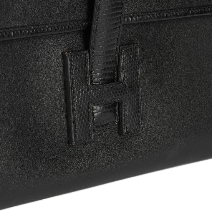 Top quality Hermes Black Swift Leather & Niloticus Lizard Leather Jige Elan 29 Clutch