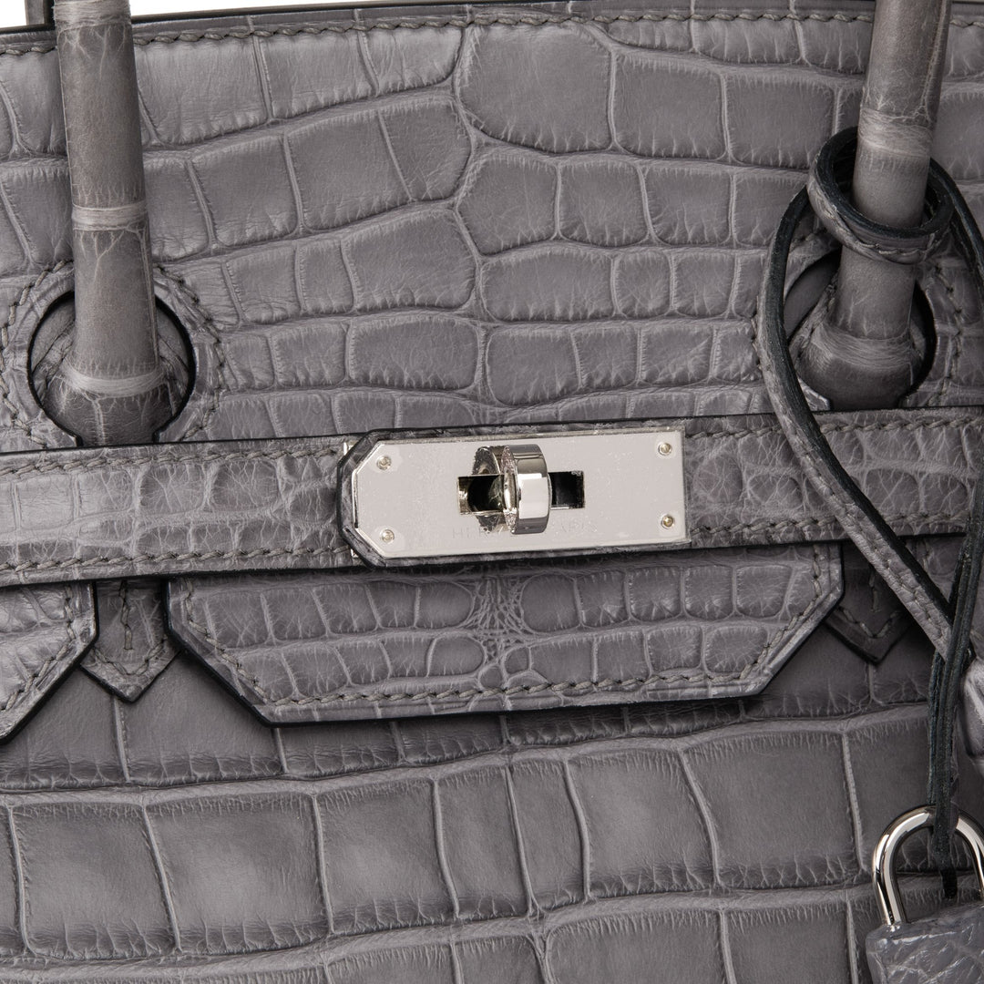 Top quality Hermes Gris Paris Matte Alligator Leather Birkin 35cm Retourne Tote