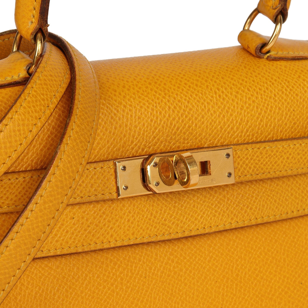 Top quality Hermes Jaune Courchevel Leather Kelly 20cm Sellier Shoulder Bag