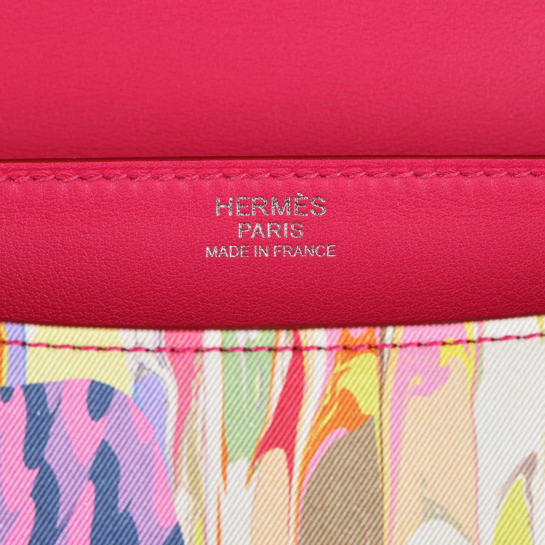 Hermes Rose Mexico Swift Leather & Marble Silk Constance 24 Shoulder Bag