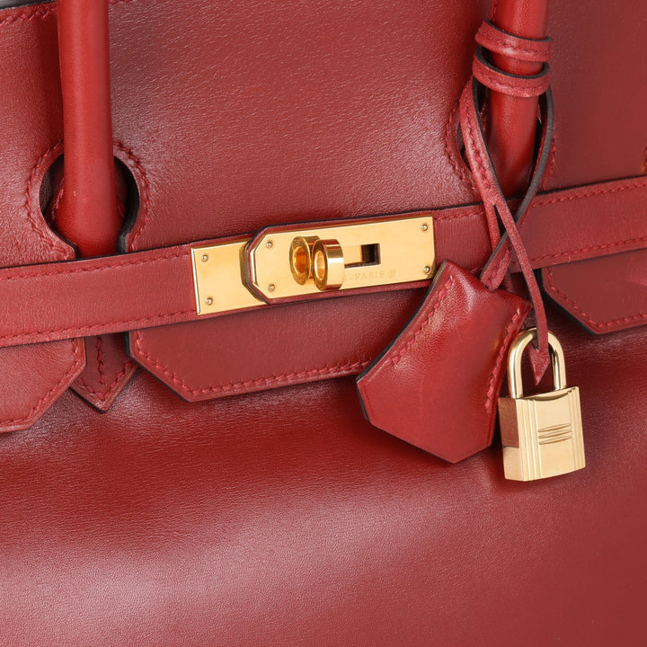 Top quality Hermes Rouge Vif Box Calf Leather Vintage Birkin 35cm Retourne Tote