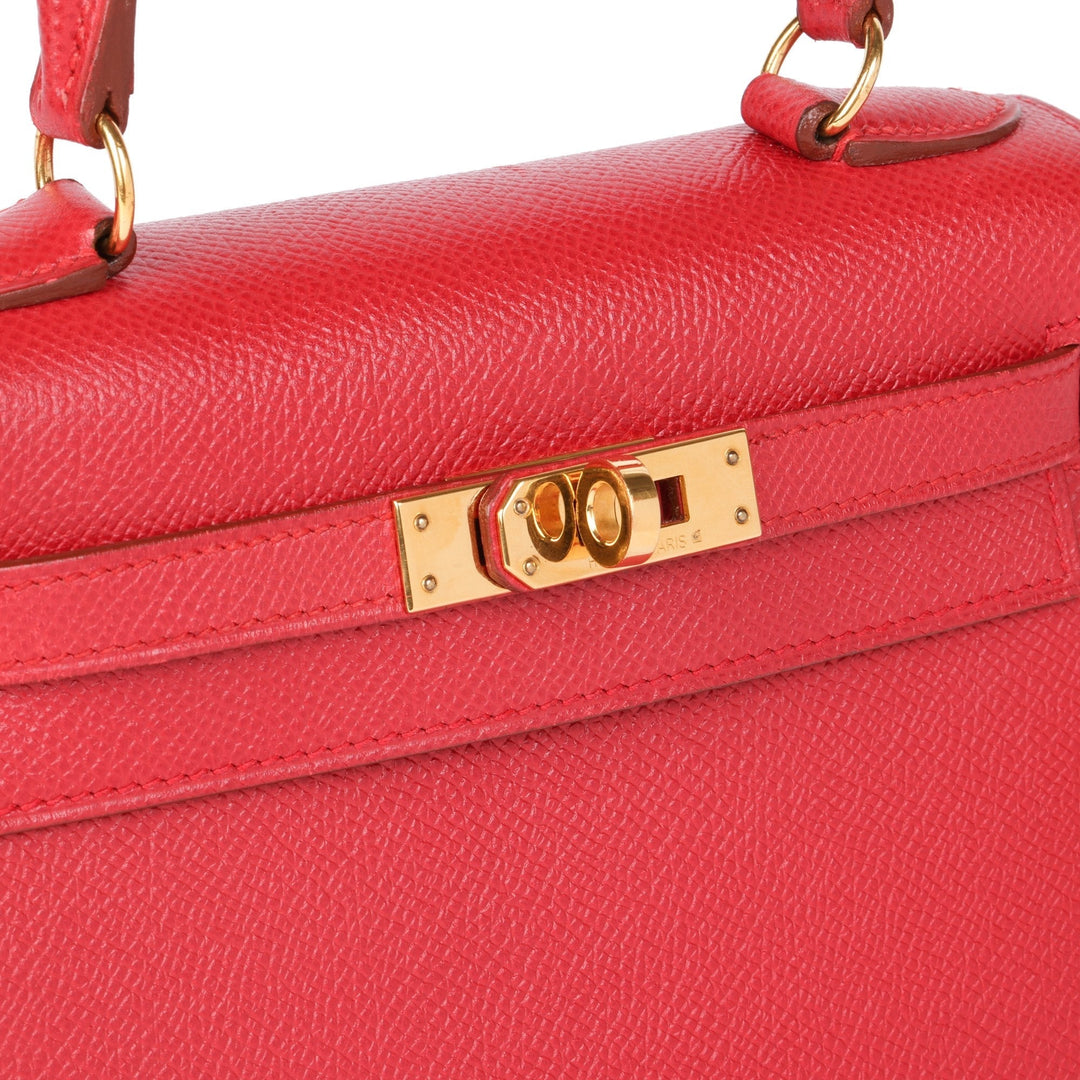 Top quality Hermes Rouge Vif Couchevel Leather Kelly 20cm Sellier Top Handle Bag