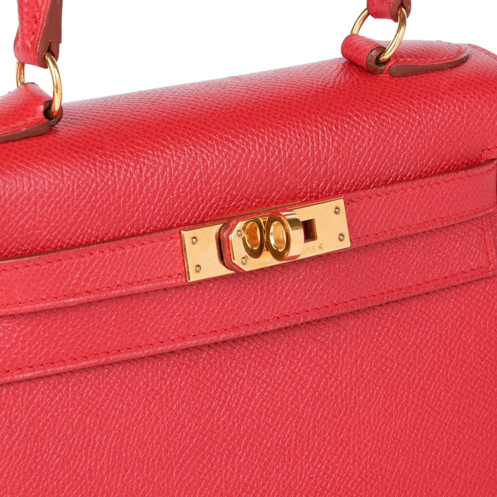 Top quality Hermes Rouge Vif Couchevel Leather Kelly 20cm Sellier Top Handle Bag