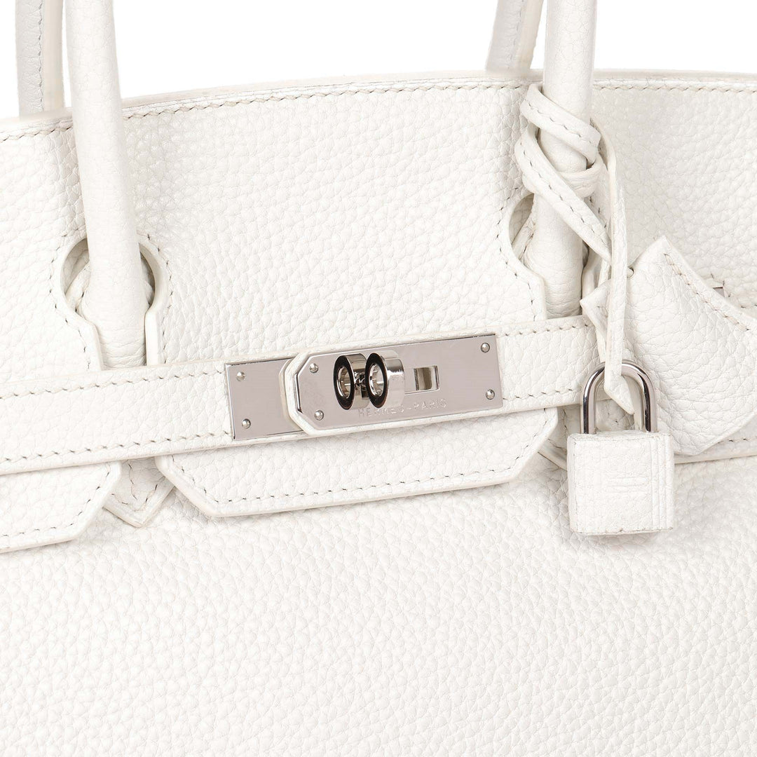 Top quality Hermes White Clemence Leather Birkin 30cm Retourne Tote