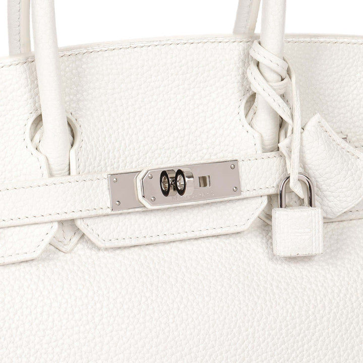 Top quality Hermes White Clemence Leather Birkin 30cm Retourne Tote