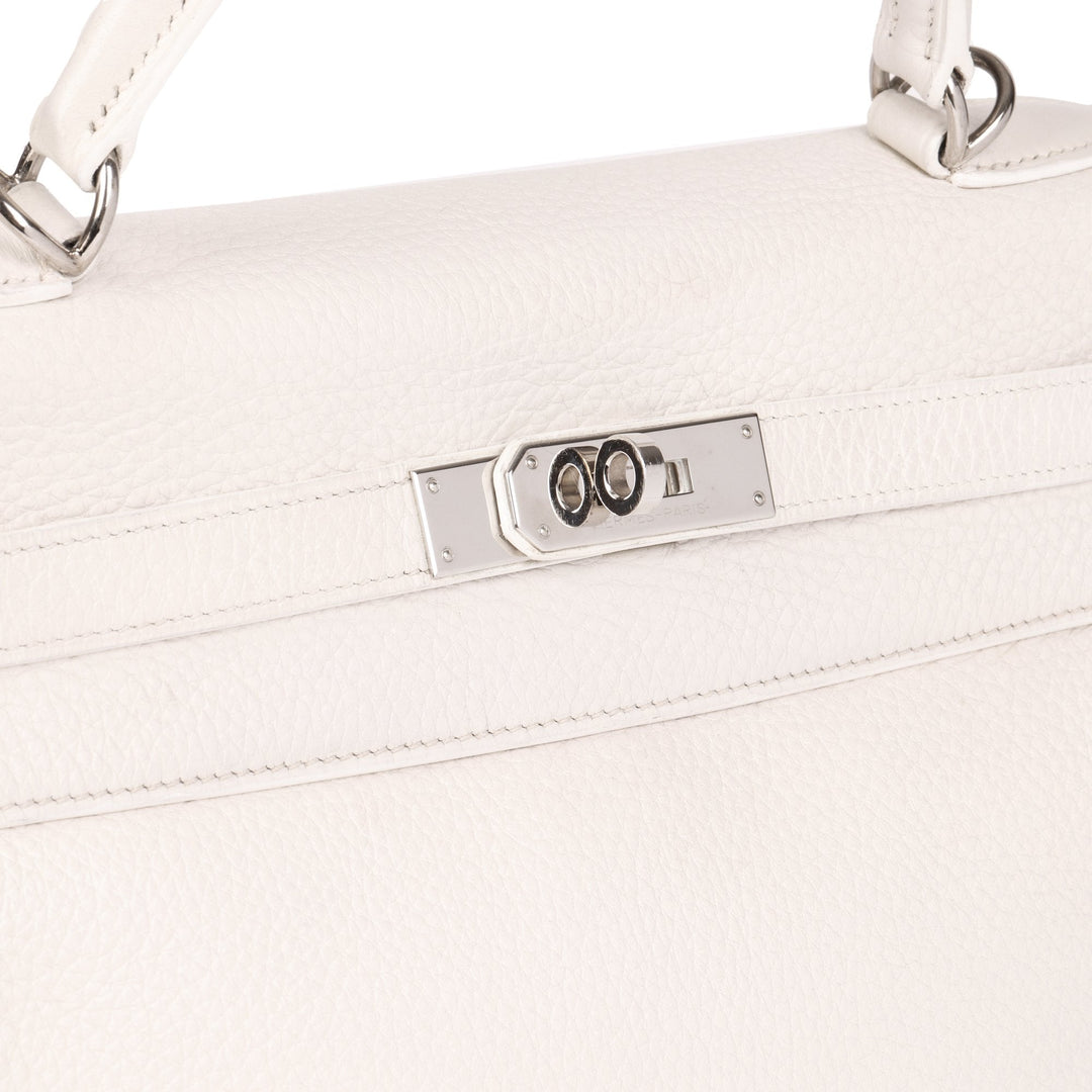 Top quality Hermes White Clemence Leather Kelly 32cm Retourne Shoulder Bag