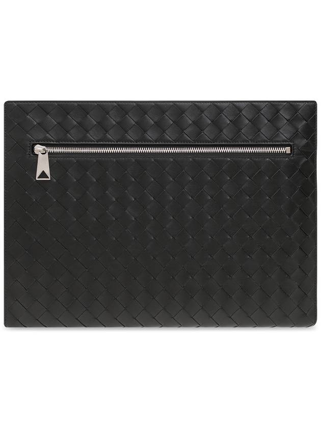 Bottega veneta Intrecciato Zipper Leather Clutch Bag Black