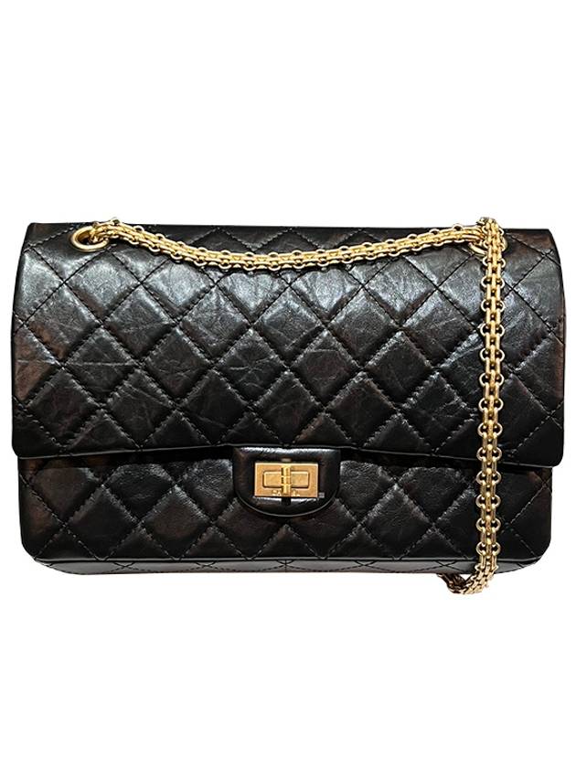 255 Vintage Calfskin Gold Tone Metal Large Flap Shoulder Bag Black Chanel