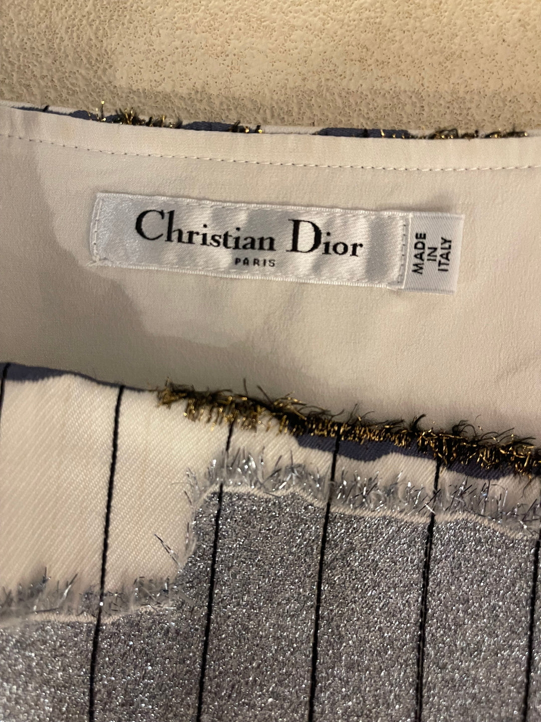 Christian Top quality Dior White, Silver and Gold Metallic Striped Vest Top and Mini Skirt Set Size FR 38/40 (UK 10/12)