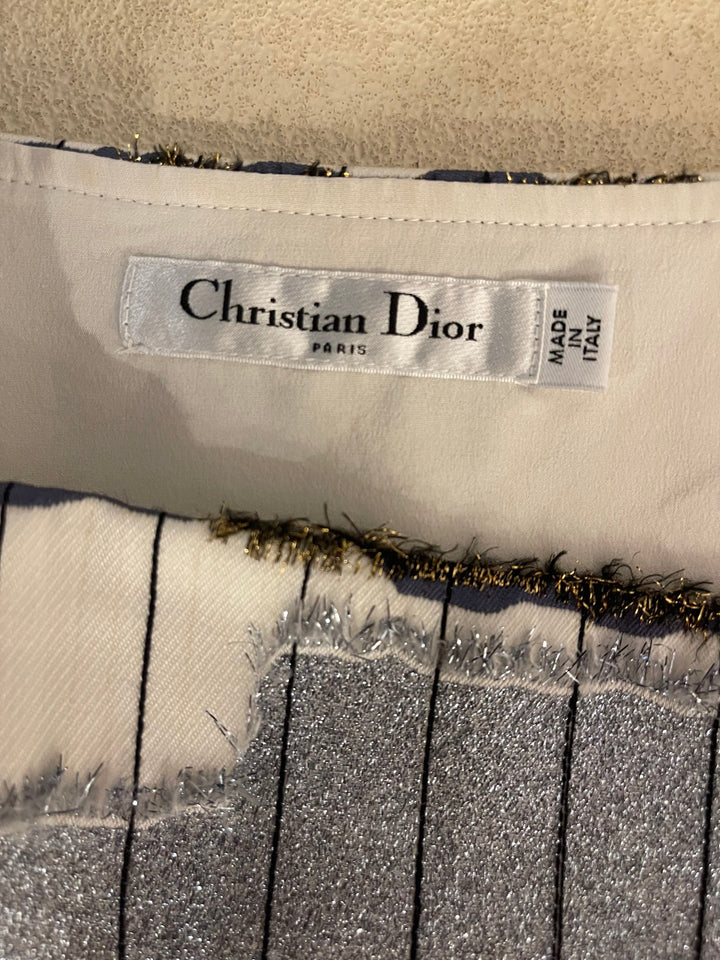 Christian Top quality Dior White, Silver and Gold Metallic Striped Vest Top and Mini Skirt Set Size FR 38/40 (UK 10/12)