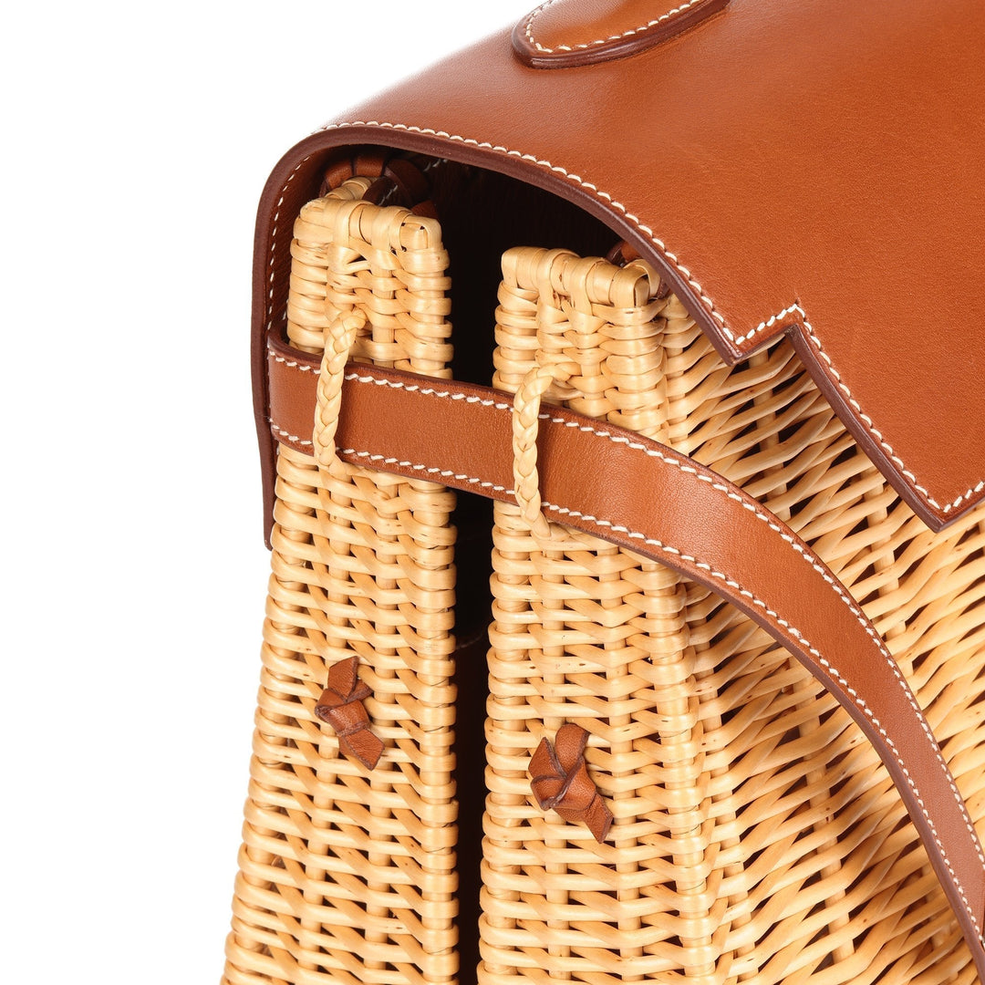 Top quality Hermes Barenia Leather & Wicker Kelly 35cm Picnic Top Handle Bag