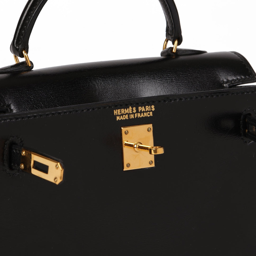 Top quality Hermes Black Box Calf Leather Vintage Kelly 15cm Sellier Shoulder Bag
