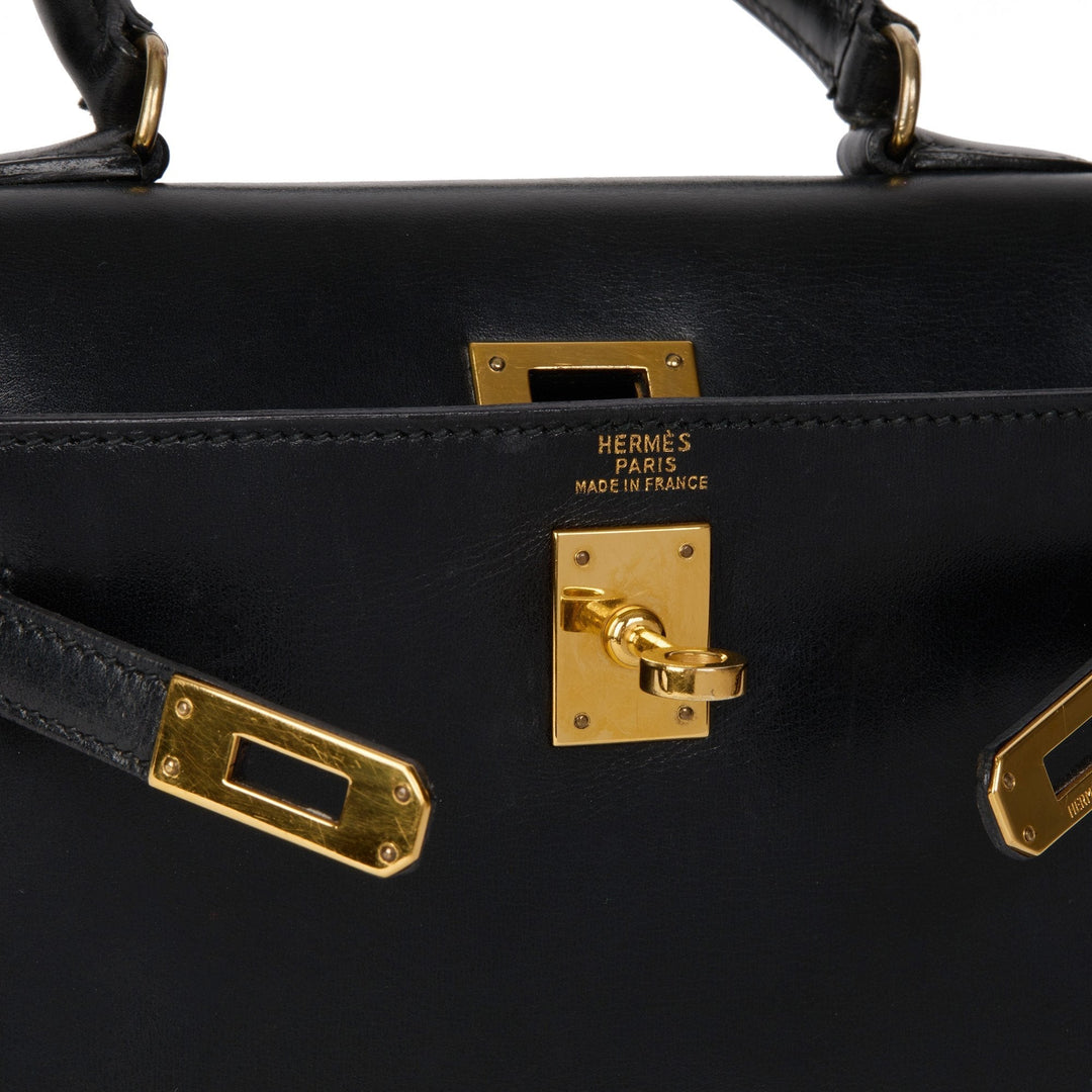 Top quality Hermes Black Box Calf Leather Vintage Mini Kelly 20cm Sellier Shoulder Bag
