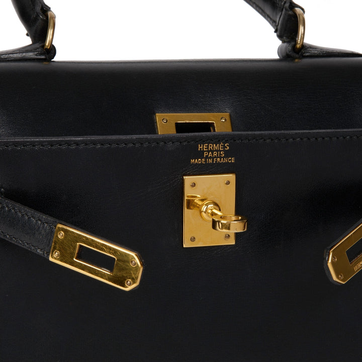 Top quality Hermes Black Box Calf Leather Vintage Mini Kelly 20cm Sellier Shoulder Bag