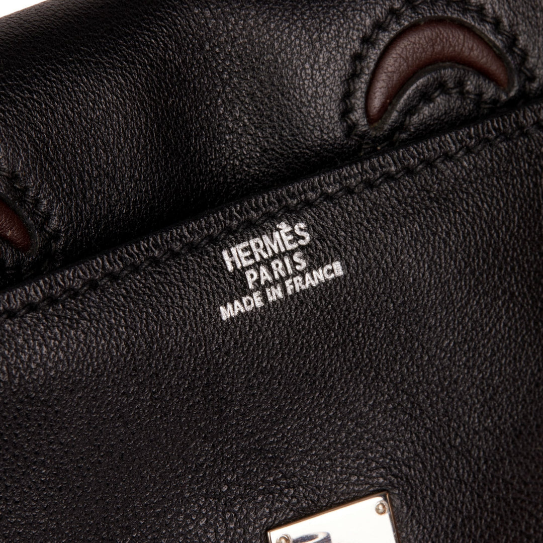 Top quality Hermes Black & Chocolate Gulliver Leather Vintage Kelly Quelle Idole Doll Top Handle Bag