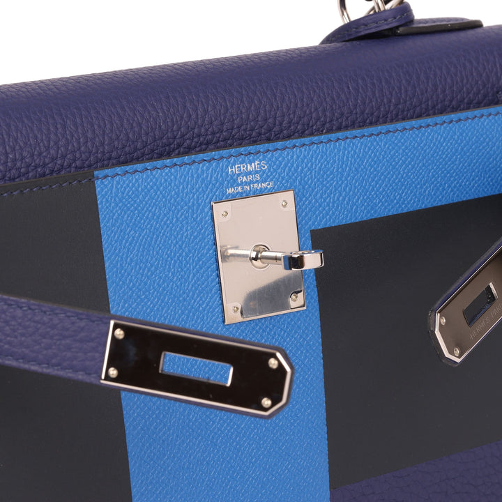 Top quality Hermes Blue Encre, Blue Zellige, Black, Vert Cypress, Clemence, Epsom & Sombrero Leather Kellygraphie Lettre E Kelly 28cm Sellier Shoulder Bag