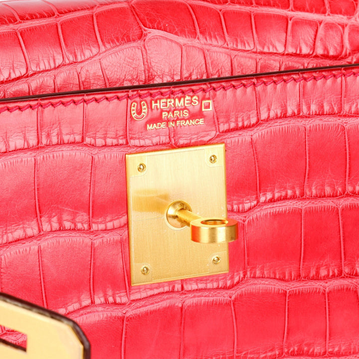 Top quality Hermes Bougainvillea & Gris Perle Matte Mississippiensis Alligator Leather HSS Special Order Kelly 28cm Retourne Shoulder Bag