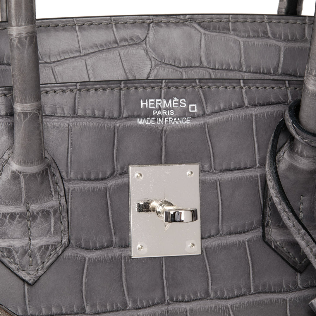 Top quality Hermes Gris Paris Matte Alligator Leather Birkin 35cm Retourne Tote