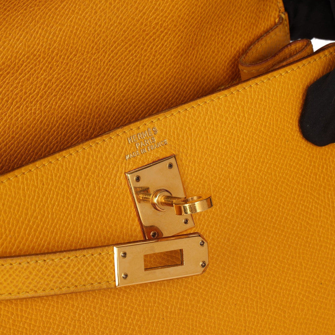 Top quality Hermes Jaune Courchevel Leather Kelly 20cm Sellier Shoulder Bag