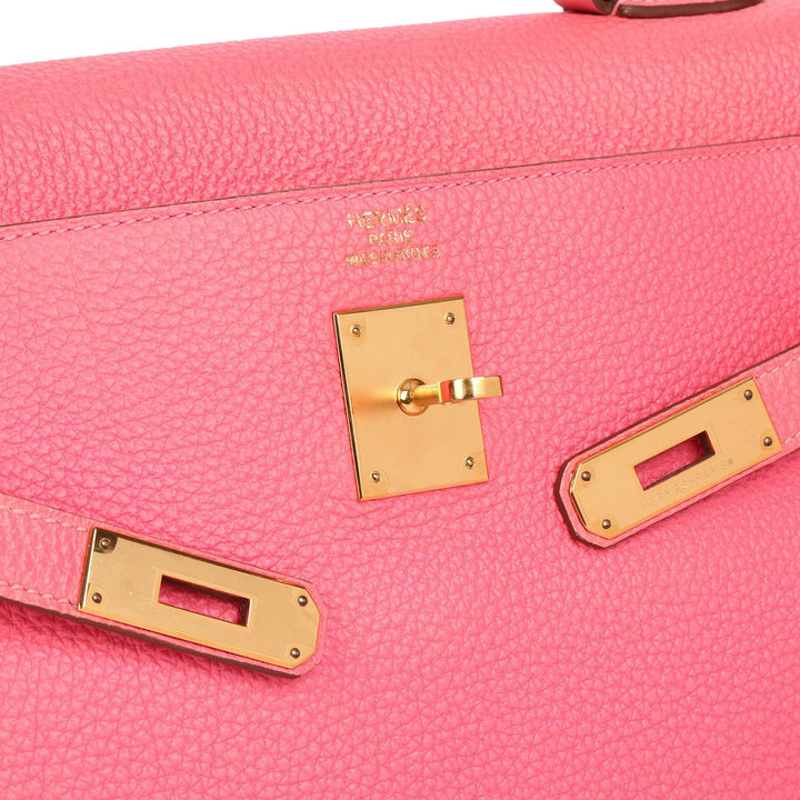 Hermes Rose Lipstick Togo Leather Kelly 35cm Retourne Shoulder Bag