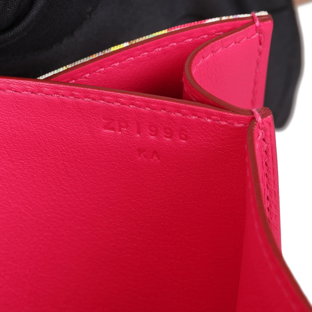 Hermes Rose Mexico Swift Leather & Marble Silk Constance 24 Shoulder Bag