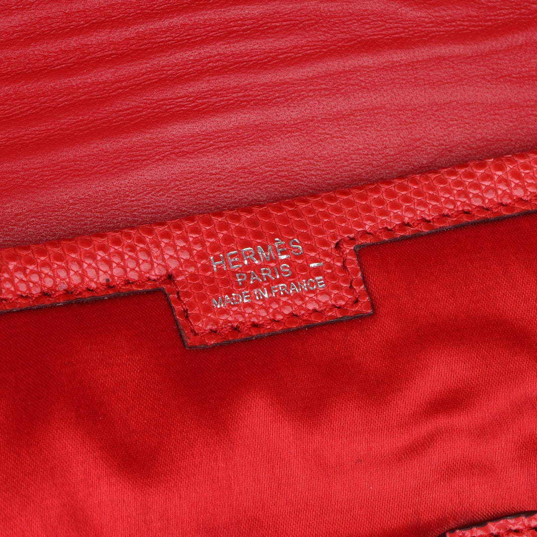 Top quality Hermes Rouge Braise Lizard Leather & Silk Jige Elan 29 Clutch