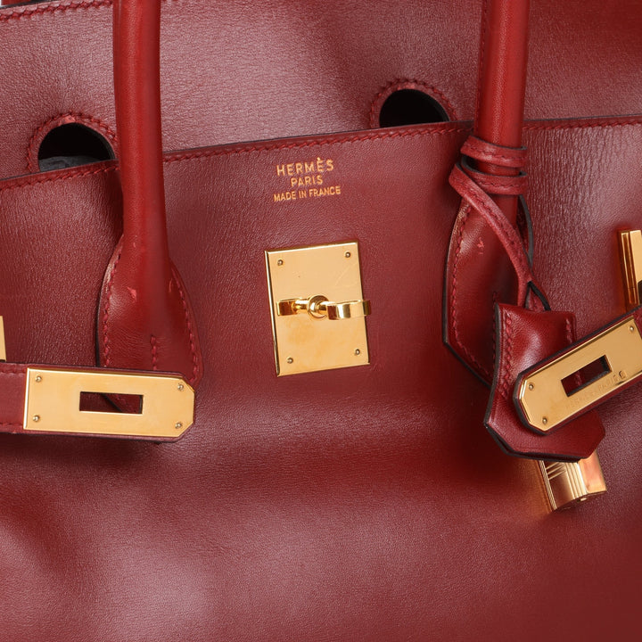 Top quality Hermes Rouge Vif Box Calf Leather Vintage Birkin 35cm Retourne Tote