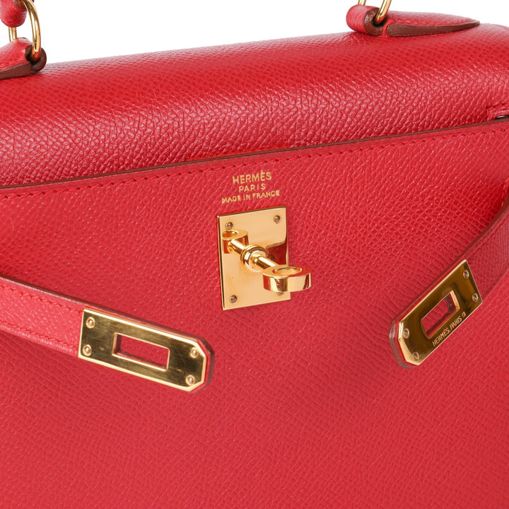 Top quality Hermes Rouge Vif Couchevel Leather Kelly 20cm Sellier Top Handle Bag