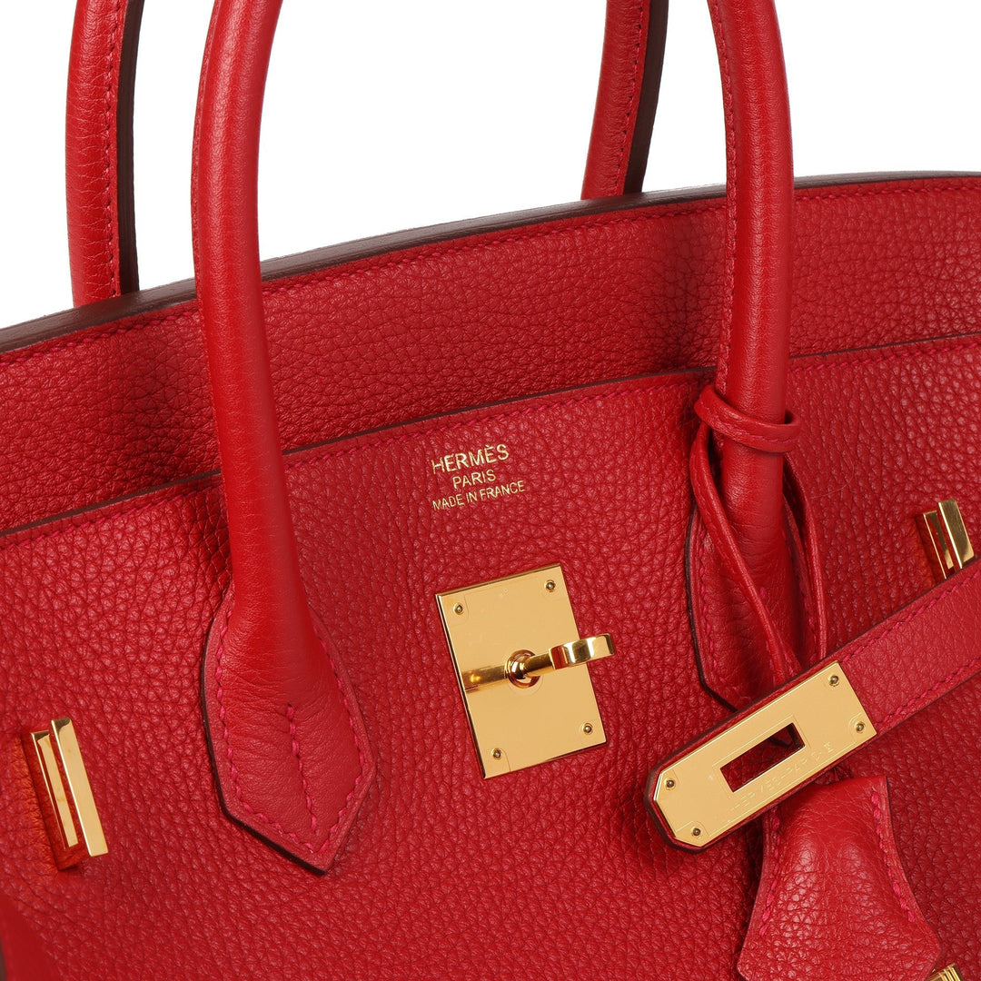 Premium Handmade Hermes Vermillion Clemence Leather Birkin 35cm Retourne Tote