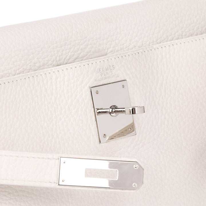 Top quality Hermes White Clemence Leather Kelly 32cm Retourne Shoulder Bag