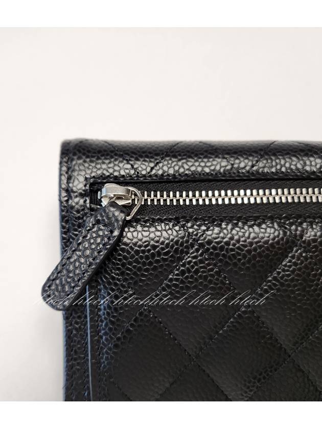 Small Classic Flap Wallet Grained Calfskin Silver Black Chanel