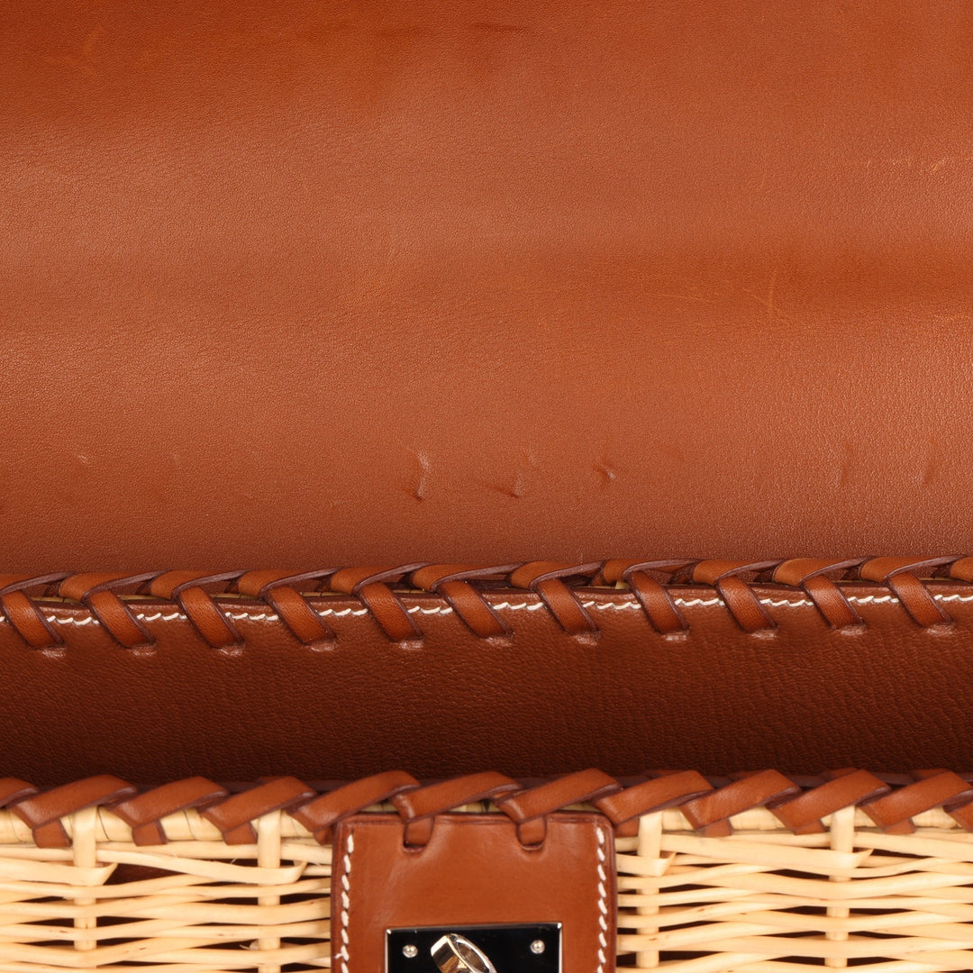 Top quality Hermes Barenia Leather & Wicker Kelly 35cm Picnic Top Handle Bag