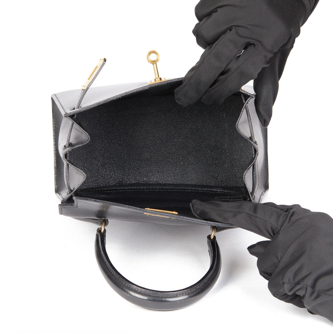 Top quality Hermes Black Box Calf Leather Vintage Mini Kelly 20cm Sellier Shoulder Bag