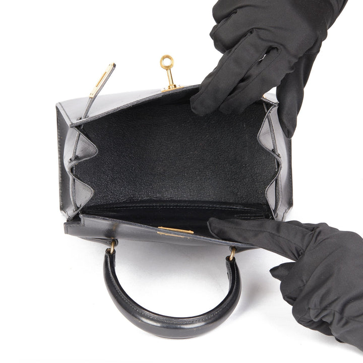 Top quality Hermes Black Box Calf Leather Vintage Mini Kelly 20cm Sellier Shoulder Bag