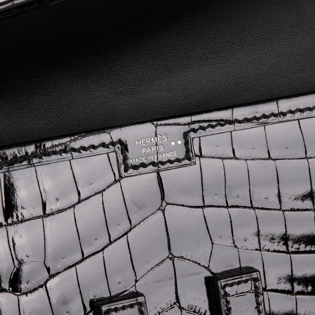 Premium Handmade Hermes Black Niloticus Crocodile Leather Jige Elan 29 Clutch