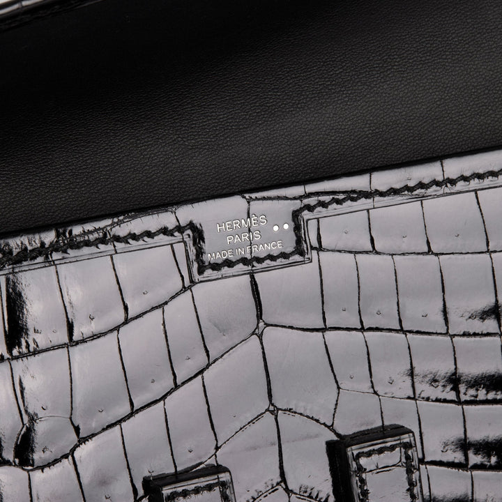 Premium Handmade Hermes Black Niloticus Crocodile Leather Jige Elan 29 Clutch